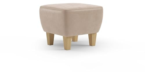 Cavadore Hocker Vida / Polsterhocker mit massiven Holzfüßen in Buche / 52 x 46 x 52 / Mikrofaser, Beige