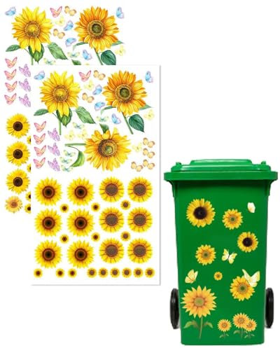 AORHOFJ 4pcs Autocollants pour Poubelle à roulettes - Résistant aux intempéries - Décoration de tournesols - Autocollants imperméables - pour Mur, Porte, Poubelle, réfrigérateur,Autocollant Poubelle