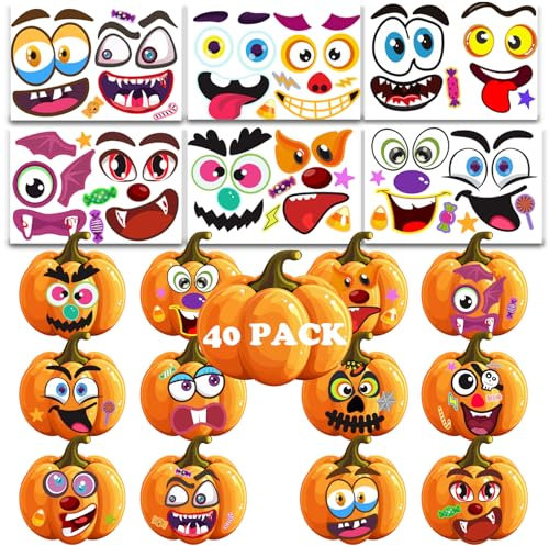 JRYBXS Halloween Sticker, Halloween Deko, 40 Süße Aufkleber Mit Emoticons Design, Insgesamt 20 Stück, für Halloween Kürbis Festival Party Dekoration Halloween Make Up Accessoires