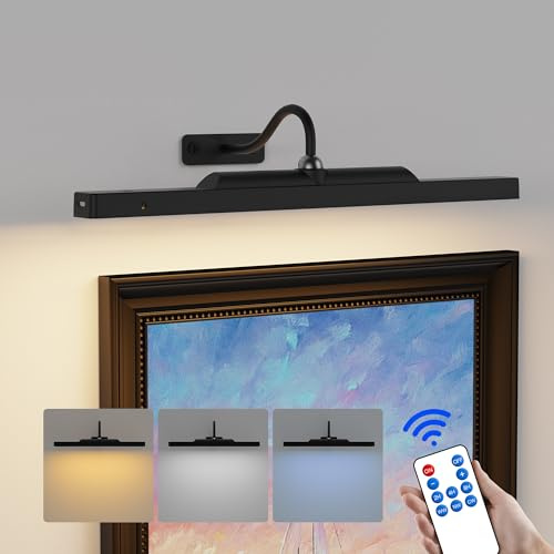 Craftersmark Dimmable Cordless Picture Light for Wall 16n, 5000mAh Rechargeable Battery Wall Sconce Art Light, CRI 95+ 350LM Wall Light for Gallery Artwork, Paintings, Photo, Portraits - Black