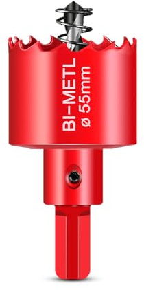 HOHXEN Lochsäge 55mm, M42 HSS Heavy Duty Bi-Metall Lochsäge mit Positionierbohrer zum Schneiden von Mildstahl, Edelstahl, Gusseisen, Messing, Aluminium, Holz, PVC-Rohr, Gipskarton, Dichtebrett - Rot