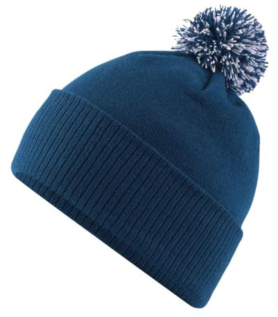 Roughtex Bommelmütze Damen Herren - Doppellagige Wintermütze als Beanie oder mit Umschlag tragbar Navy