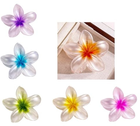 UBIK Lot de 6 pinces à cheveux hawaïennes en forme de fleur pour cheveux épais, 6 couleurs (6 couleurs nacrées)