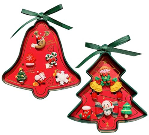 PLUSHCEWT 10 Stück Weihnachtsschmuck Kleine Mädchen Schmuckringe Schmuck Geschenkset Weihnachten Schneeflocke Schneemann Haargummi Ring und Ohrringe für 4-12 Jahre alte Mädchen Geschenke (Stil B)