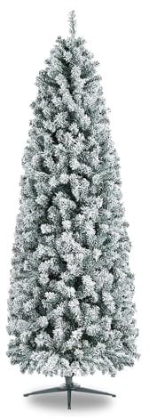PaMeer 6ft Snowy Pencil Christmas Tree, Slim Artificial Xmas Tree with Snow-Dipped Branches, Easy Assembly & Storage, 305 Realistic Tips, Reusable Holiday Decoration for Indoor Use, Green