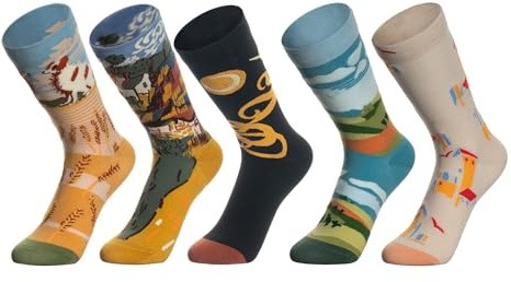 Halbur Bunte Lustige socken, 5 Paar Warme Baumwolle Kuschelsocken Wadenstrümpfe Socken damen 35-42 mit Kunst Ölgemälde Muster