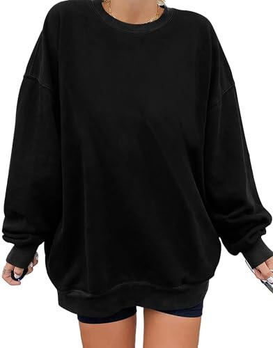 iudam Sweatshirt Damen Pullover Übergroßes Langarm Y2K Vintage Oversized Herbst Winter Casual Bluse Tops Oberteile,Schwarz,XXL