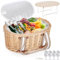 Zettfuly Picknickkorb-Set für 4 Personen – Isolierter Weidenkorb mit klappbarem Weintisch, Picknickset mit Innenfutter für Paare, Camping, Outdoor, Valentinstag (Blatt)