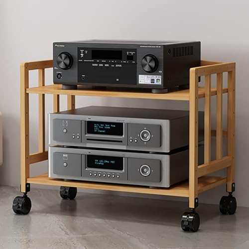 4/5-Stufige Hifi Möbel,Hifi Schrank Aus Bambus,Hifi Regal Stereo-Rack For Heimkino,Verstellbare Regale Mit Rädem,Unterhaltungs-Stereo,Plattenspieler Ständer,Hifi Möbel Rack Phono Turm(Brown,55*53m/22*