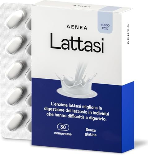 Lattasi Effetto Immediato, 16500 FCC - L’unico Prodotto in Italia e Sicuro - Alto dosaggio per Intolleranza al Lattosio - Migliora digestione Latte Latticini - Enzimi digestivi - AENEA (30 capsule)