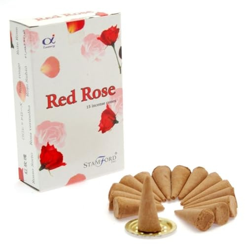 Stamford Lot de 12 boîtes de 15 cônes d'encens Rose rouge