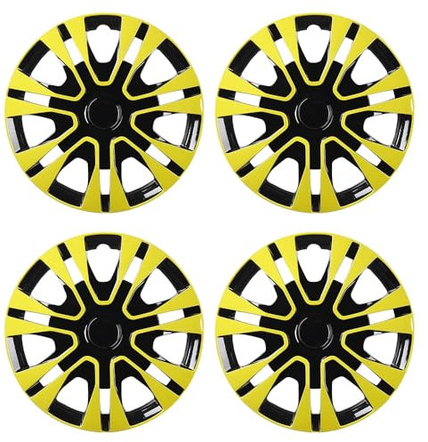 Blueshyhall 4er Set Radkappen Neon Gelb Grün Glänzend, Radzierblenden für Stahlfelgen aus PP Kunststoff mit Doppelschichtiger Lackierung, 12-15 Zoll Option Hubcaps Radblenden Tuning Zubehör (12)