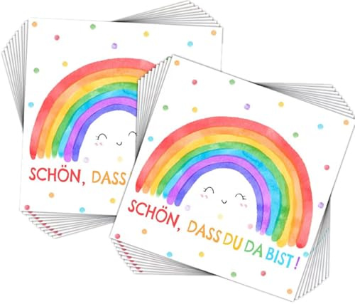 40 Stück Servietten Regenbogen Schön dass du da bist, Servietten Einschulung Regenbogen Deko Kindergeburtstag Deko, für Taufe Babyparty Kinder Geburtstag