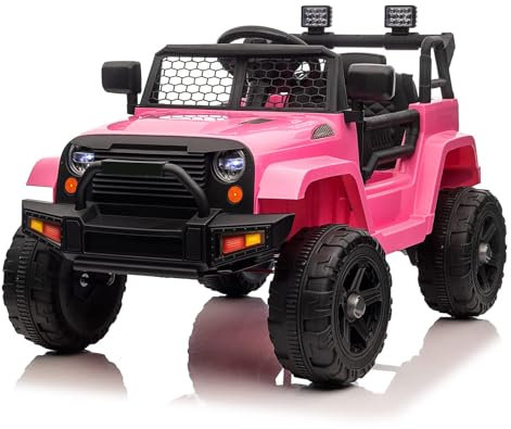 Bonnlo 12V Ride on Car, Electric Cars for Kids, Off-Road with Remote Control, LED Lights, Music, 3 Speed Modes for 3-6 Years Old, Pink