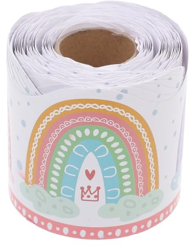 FUNOMOCYA Boho Pinnwandränder Regenbogen Bordüren Selbstklebend aus Beschichtetem Papier für Schulanfang und Langfristige Nutzung in Klassischem Wellenmuster
