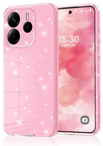Eherui Handyhülle für Xiaomi Redmi Note 14 4G Glitzer, Silikon TPU Anti-Fingerabdruck Hülle,Stoßfeste Schutz Case Dünn und Kratzfest Schutzhülle für Redmi Note 14 4G,Rosa