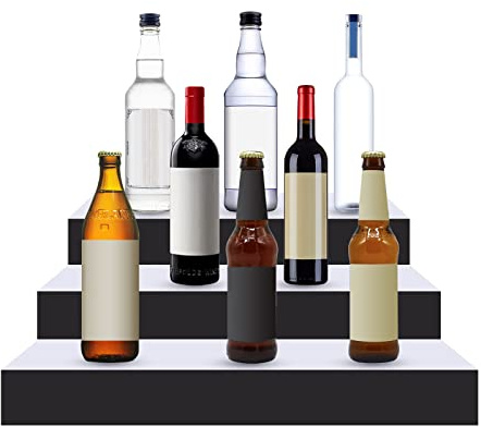 RjcdOPL 3-Tier LED Wine Bottle Display Shelf, Acrylic Illuminated Bottle Display with Remote, 15-Colour LED Lighting, 55 kg Load Capacity, 40 × 30 × 20 cm, for Home & Commercial Use