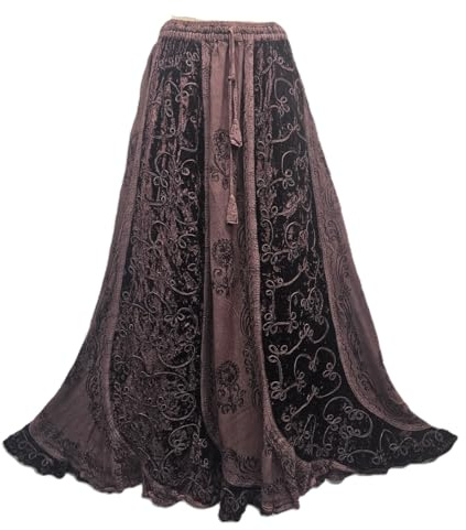 Women Winter Velvet Maxi Skirt Adjustable Waist Embroidered One Size14,16,18,20,22,22/24