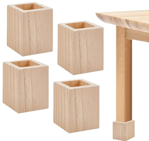 CaiYuanGJ Lot de 4 Rehausseurs de Meubles en Bois Massif, Pieds de Lit 5 cm | Support 500kg, Élévateurs de Meubles, Canapé et Table - Stables, Antidérapants et Protecteurs de Sol