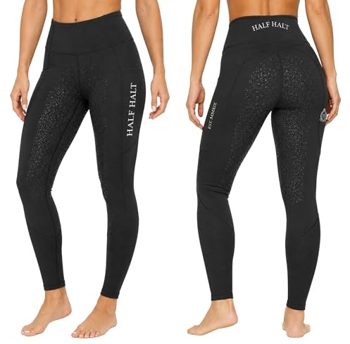 half halt equestrian Women's Horse Riding Leggings Pants and Full Active Silicon Grip with Phone Pocket - Soft Feel Gym Yoga Tights