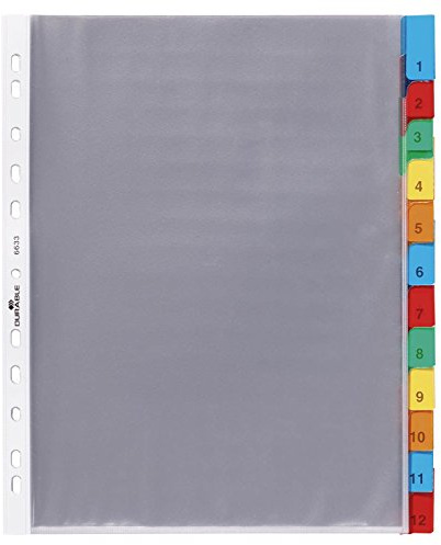 Durable Hüllenregister A4 12-teilig, 1 Stück, transparent mit bunten Taben, 663319