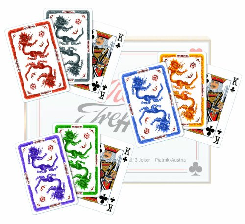 Vier Treff Spielkarten Meissen - Ming Drache - Set aus sechs Farben