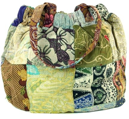 GURU SHOP Hippie Tasche, Patchwork Shopper, Schultertasche, bunt | 100% Baumwolle, Unisex, farbenfrohes Design, ideal für Alltag