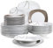 Veweet NIKITA 36pcs Assiettes Pocelaine Service de Table 12pcs Assiettes Plates 24,7cm, 12pcs Assiette Creuse 21,6cm, 12pcs Assiette à Dessert 19cm Vaisselles pour 12 Personnes