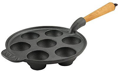 Carl Victor Krapfenpfanne Poffertjespfanne 22 cm Gusseisenpfanne mit hellem Holzgriff