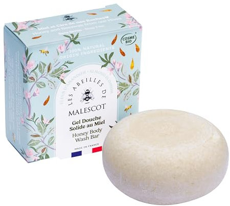 Gel douche Solide pour Peaux Sensibles au Miel et à la Cire de nos Ruches - Parfum Fleur d'Amandier - 100% Français et certifié bio | LES ABEILLES DE MALESCOT