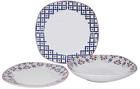Maison Tortorà Set 18 piatti (6 Piani + 6 Fondi + 6 Dessert) quadrati Rabat