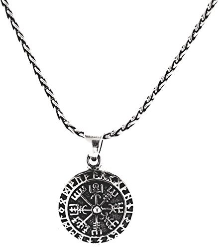 Kiss of Leather Wikinger Kompass Anhänger aus 925 Sterling Silber mit Silberkette 1.5 mm (55) SI.285