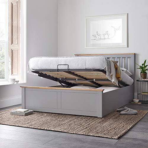 happybeds Ottoman Storage Bed, Malmo Wood Modern Bed Frame (Grey, 4ft6 Double - Frame Only)