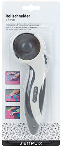 SEMPLIX Stoffschneider Maxi mit Klingenschutz, 45mm - Rollschneider mit Soft Griff zum Basteln & Nähen (grau)