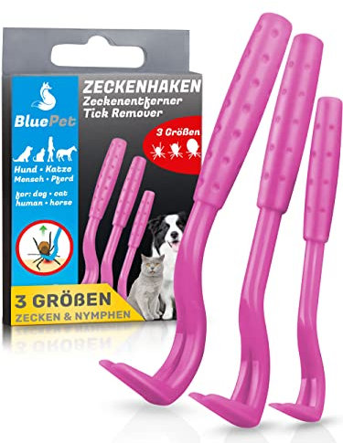 BluePet 3er Set Zeckenhaken für Hunde, Katze, Pferd & Mensch I Zeckenhebel als bewährter Zeckenentferner zur Zeckenzangen I Alternative zu Zeckenpinzette, Zeckendreher, Zeckenschutz & Zeckenmittel