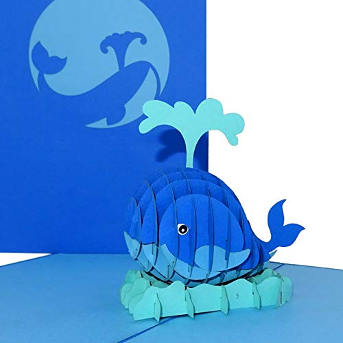 3D Geburtstagskarte „Wal – König der Meere“ - große Pop Up Karte mit Umschlag als Grußkarte, Einladung, Deko, Geschenkidee & lustige Einladungskarte zum Angeln & für Angler