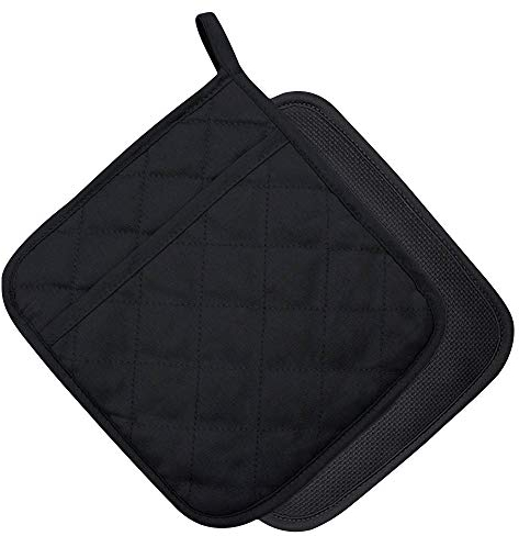 YEKOO Manique de four en coton et néoprène avec poche 20,3 x 21,6 cm double fonction pour protection des doigts, des mains, du poignet, résistant à la chaleur jusqu'à 220 °C Noir