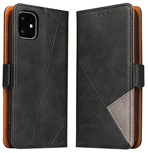 BININIBI Handyhülle für iPhone 11, Handytasche Leder Schutzhülle mit Magnetverschluss/Kartenfach, iPhone 11 Tasche Brieftasche Klapphülle, Schwarz