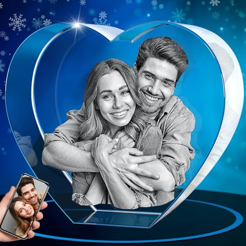 ArtPix 3D Glasfoto, personalisiertes Geschenk mit Ihrem eigenen Foto, 3D-Laser-geätztes Bild, graviertes Herzkristall, Erinnerungs-Geburtstagsgeschenke für Mama, Papa, Männer, Frauen