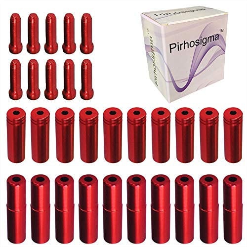 Pirhosigma 10 PCs 5mm Red Alloy Road Mountain Bicycle Bike Brake Cable Tips Caps End Crimp + 10 PCs 4mm Shift Derailleur Cable Tips End + 10 PCs Cable End Crimps (Total 30 pcs)