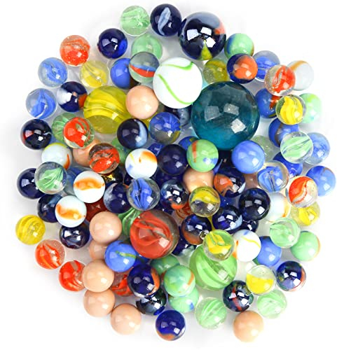 HAKACC 66 PCS Glass Marbles, 3 Sizes Assorted Colors, Variety of Patterns for Kids Marble Games & DIY Home Decor