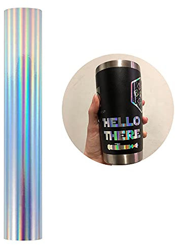 Heinaroman Holografische Selbstklebende Vinylfolie Plotter - 30x305cm Plotterfolie Selbstklebend Vinyl Rollen, Permanente Metallic Vinylfolie für Aufkleber, Cric, Scrapbooking (Spektrales Silber)