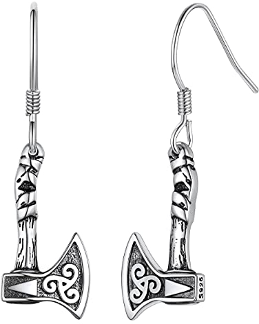 Silvora 925 Silber Herren Männer Ohrringe Keltischer Knoten Axt Ohrstecker Viking Axt Ohrstecker für Männer Jungen Punk Gotik Axt Ohrringe Ohrschmuck