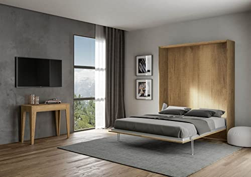 IMAGO FACTORY Kento – Klappbett, Funktionsbett, Schrank mit Doppelklappbett, Wandbett, Platzsparend Bett, Matratze Nicht Enthalten, das Bett Kommt Zerlegt an, Natur Eiche