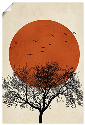 ARTLAND Wanddeko Poster & Kunstdrucke Wandposter 60x90 cm Hochformat Minimalismus Mond Baum Silhouette Vögel U3VT