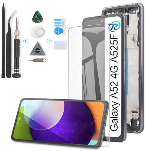 RongZy AMOLED Display für Samsung Galaxy A52 4G A525F LCD Bildschirmersatz Digitizer Touchscreen Montiert Ersatz mit Werkzeugen(Mit Fingerabdruck,Schwarz mit Rahmen)