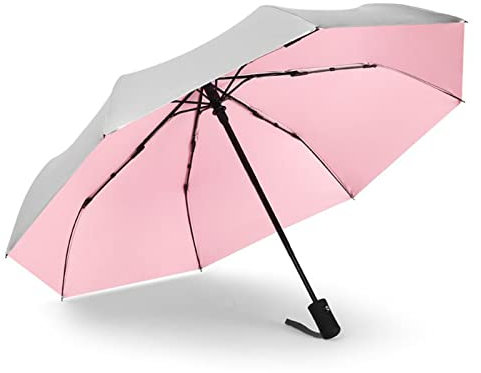 Meichoon Paraguas de viaje automático resistente viento pequeño compacto ligero fuerte mini plegable portátil mochila para coche, sombrilla lluvia y sol, para hombres y mujeres, color rosa