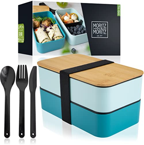 Moritz & Moritz Bento Lunch Box Bleu - Boite Repas japonais pour Adultes et Enfants - Lunch Box compartimentée - Lunchbox idéale pour le Travail, l'Ecole et les Déplacements