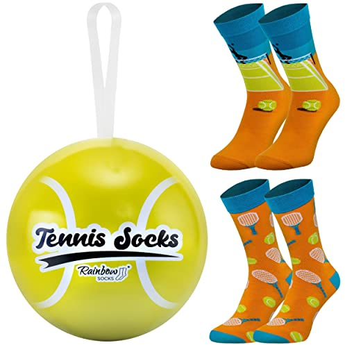 Rainbow Socks – Tennissocken In Einem Ball – Für Sportfans, Lustiges Geschenk Für Tennisfans, Ein Gadget Für Tennisspieler Und -Spielerinnen - 2 Paar - Größe 40-46
