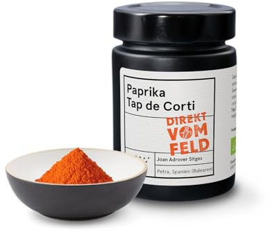 Direkt vom Feld® Paprika Tap de Cortí |Das fruchtig-süße Geheimnis der Insel | Gewürze und Kräuter | nachhaltiger Anbau | BIO, gemahlen | 75g inkl. Aromaglas